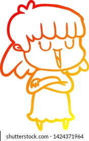 warm gradient line drawing of a cartoon woman
