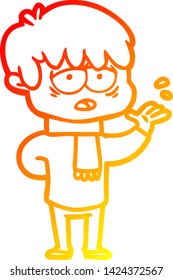 dibujo de línea de gradiente cálido de un niño exhausto de caricatura