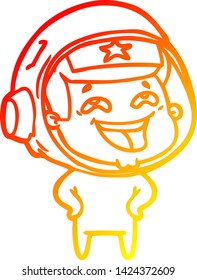 warm gradient line drawing of a cartoon laughing astronaut