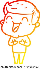 warm gradient line drawing of a cartoon man laughing