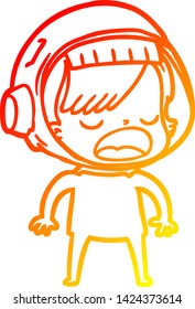 warm gradient line drawing of a cartoon astronaut woman explaining