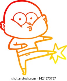 warm gradient line drawing of a cartoon bald man staring