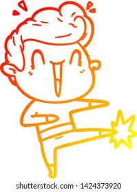 warm gradient line drawing of a cartoon excited man