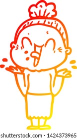 desenho linha gradiente quente de uma mulher velha feliz do desenho animado