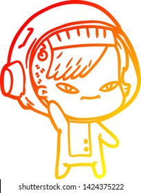 warm gradient line drawing of a cartoon astronaut woman