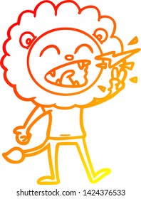 dibujo de línea de gradiente cálido de una caricatura que ruge un león