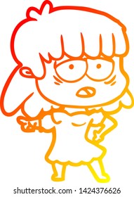 dibujo de línea de gradiente cálido de una mujer cansada de la caricatura
