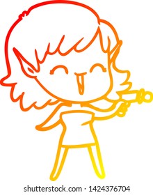 warm gradient line drawing of a cartoon elf girl