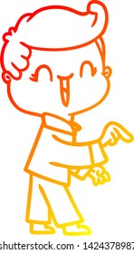 warm gradient line drawing of a cartoon laughing boy pointing