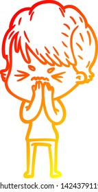 warm gradient line drawing of a cartoon frustrated woman