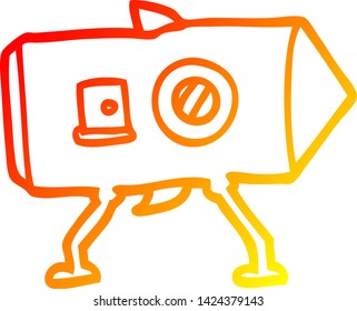dibujo de línea de degradado cálido de una nave espacial de aterrizaje de dibujos animados
