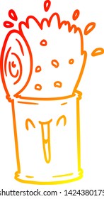 warme Farbverlauf-Linie Zeichnung einer Cartoon glücklich explodierende Suppe kann