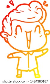 warm gradient line drawing of a cartoon excited man