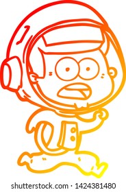warm gradient line drawing of a cartoon surprised astronaut