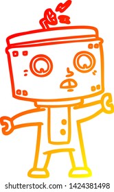 warm gradient line drawing of a cartoon robot