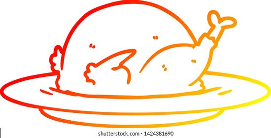 warm gradient line drawing cartoon cooked turkey