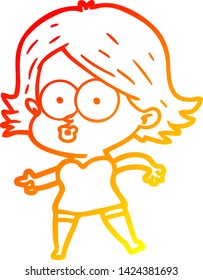 warm gradient line drawing of a cartoon girl pouting
