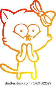 warme Farbverlauf-Linienzeichnung einer Cartoon-Katze