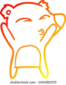 warm gradient line drawing of a cartoon whistling bear