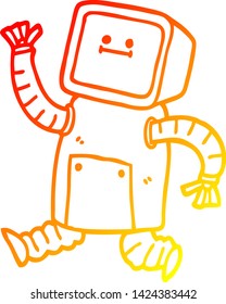 warm gradient line drawing of a cartoon robot running
