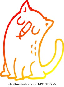 dibujo de línea de gradiente cálido de un gato divertido de dibujos animados