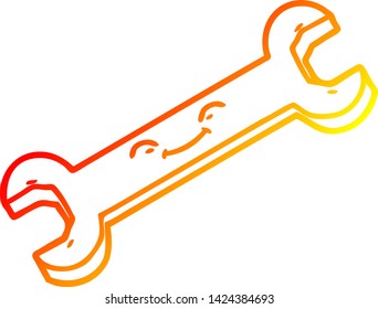 dibujo de línea de gradiente cálido de un spanner de dibujos animados