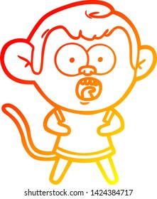 warm gradient line drawing of a cartoon shocked monkey