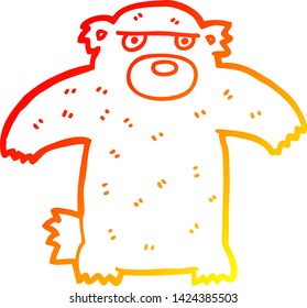 dibujo de línea de degradado cálido de un oso de dibujos animados