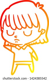 warm gradient line drawing of a cartoon woman
