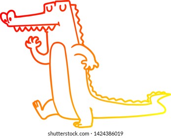 warme Farbverlauf-Linienzeichnung eines Cartoon-Krokodil