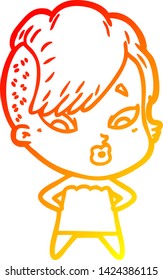warm gradient line drawing of a cartoon surprised girl