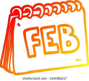 warm gradient line drawing of a cartoon calendar showing month of February