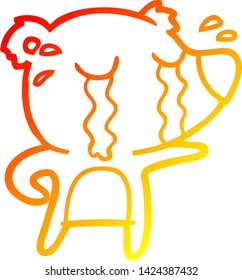 warm gradient line drawing of a cartoon crying bear