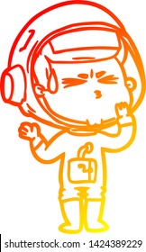 warm gradient line drawing of a cartoon stressed astronaut