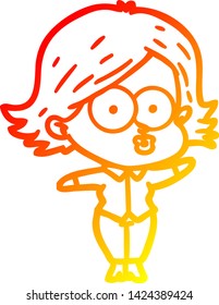 dibujo de línea de gradiente cálido de una niña de dibujos animados