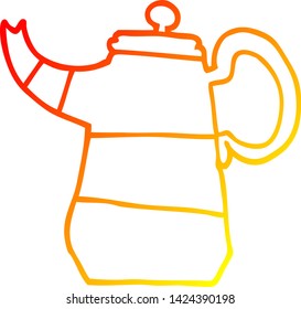 dibujo de línea de gradiente cálido de una olla de café de dibujos animados