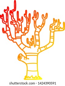 dibujo de línea de degradado cálido de un árbol de invierno de dibujos animados