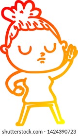 warm gradient line drawing of a cartoon calm woman