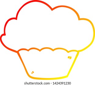 warm gradient line drawing of a cartoon cupcake