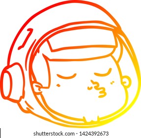 dibujo de línea de degradado cálido de una cara de astronauta de dibujos animados