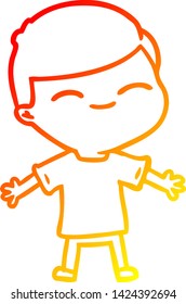 dibujo de línea de degradado cálido de un niño sonriente de dibujos animados