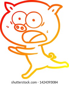 warme Farbverlauf-Linienzeichnung eines Cartoon-Schweines