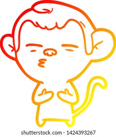 dibujo de línea de gradiente cálido de un mono sospechoso de caricatura