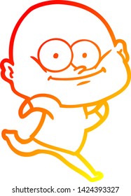warm gradient line drawing of a cartoon bald man staring