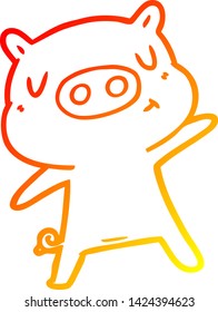 dibujo de línea de degradado cálido de un cerdo de contenido de dibujos animados