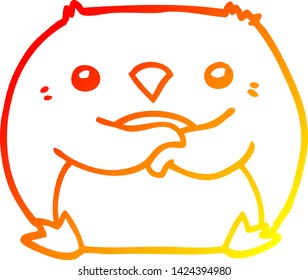 warm gradient line drawing of a cartoon penguin