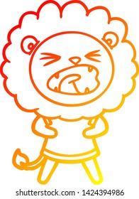 warm gradient line drawing of a cartoon lion