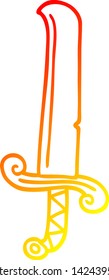 dibujo de línea de degradado cálido de una espada larga de dibujos animados
