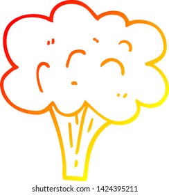 warm gradient line drawing of a cartoon broccoli stalk