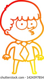 warm gradient line drawing of a cartoon nervous boy in shirt and tie